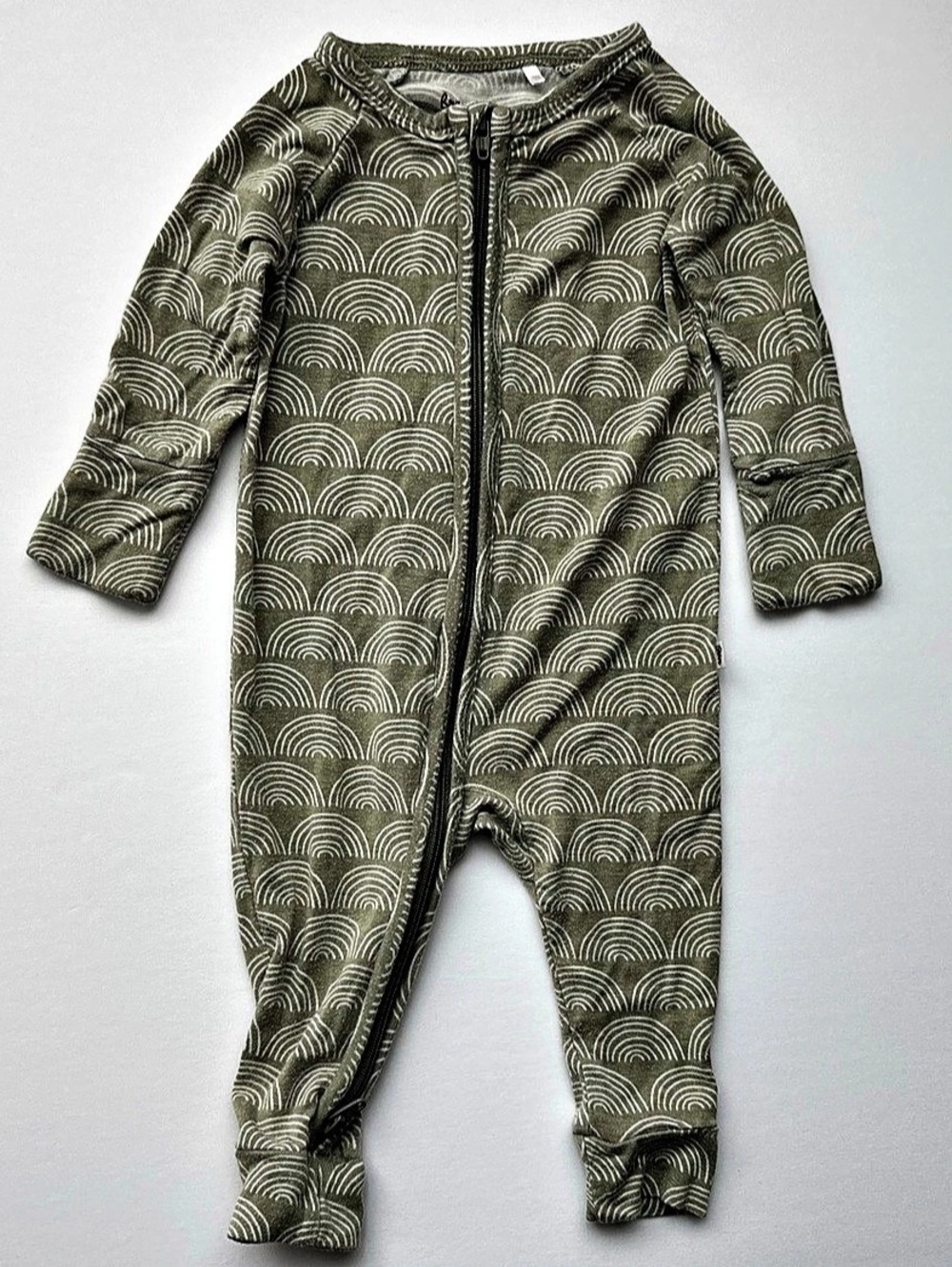 Brave Little Ones Bamboo Zip Romper - Sage Rainbow Green & White Baby 0-3M